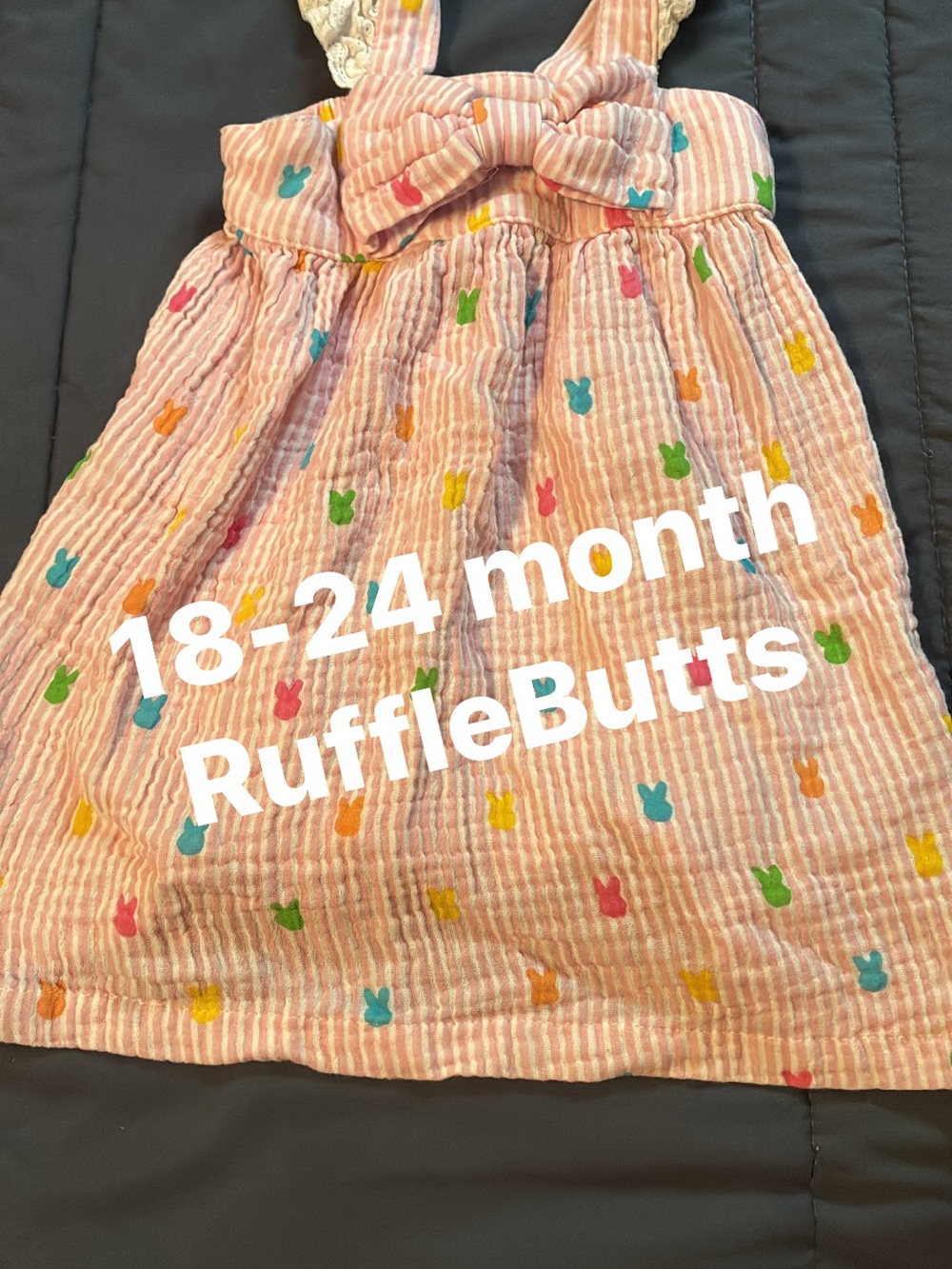 RuffleButts Pink Bunny Embroidered Sundress - 18-24 Months
